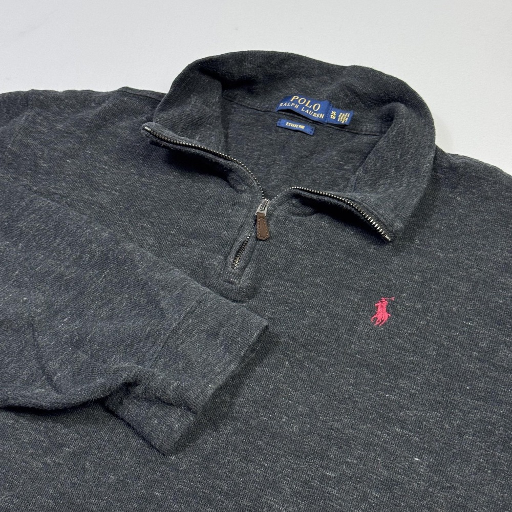 Polo Ralph Lauren Sweater Mens XL Gray Estate Rib Quarter Zip‎ Knit Pullover